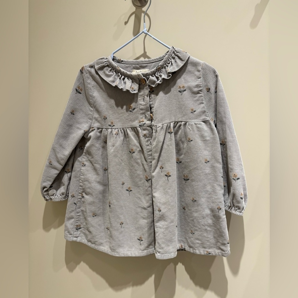 Buho baby floral corduroy shirt dress 18m grey blue - Picture 5 of 9
